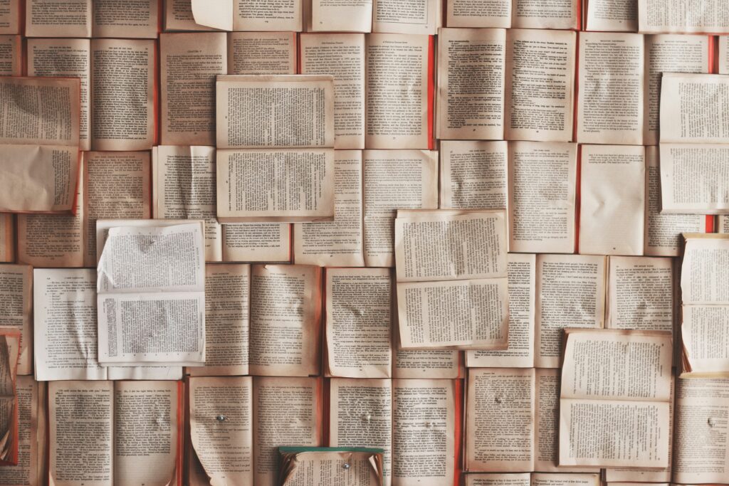 a flatlay of books opened pages